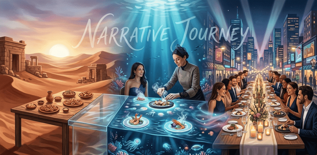 This image depicts an immersive, multi-sensory dining experience.