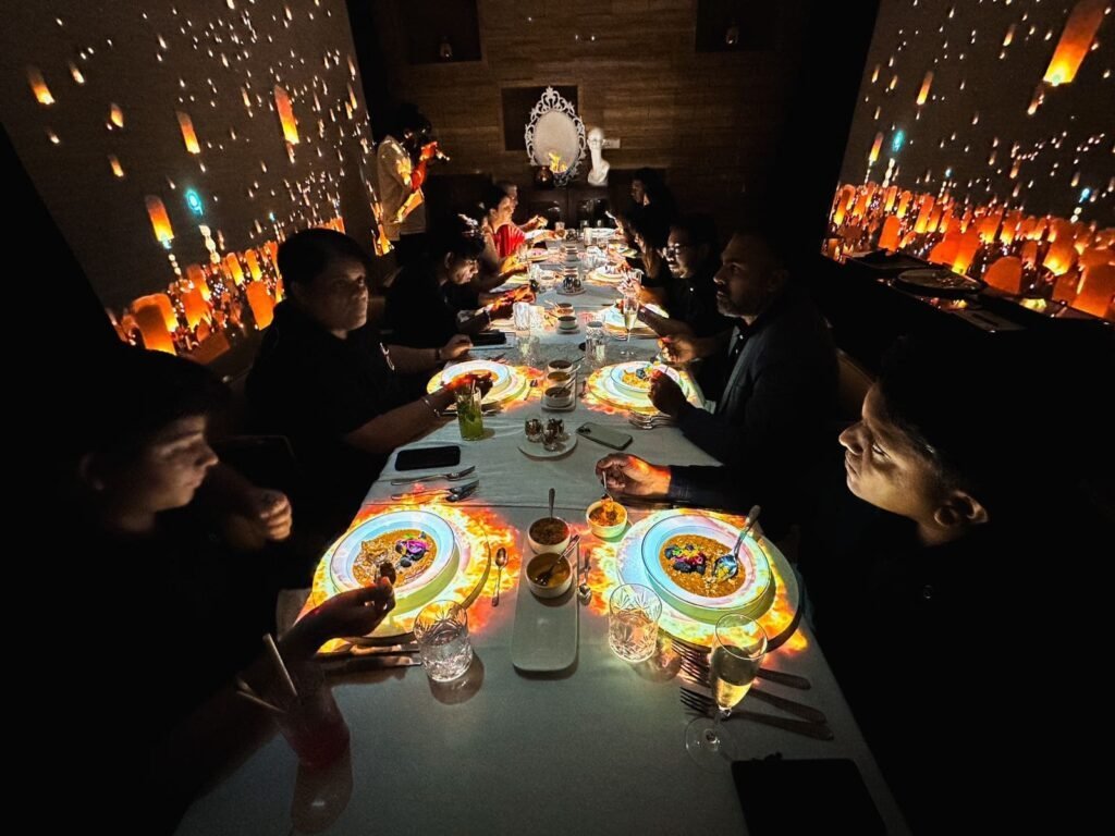 This image shows a 3D dining experience taking place in Dubai. 